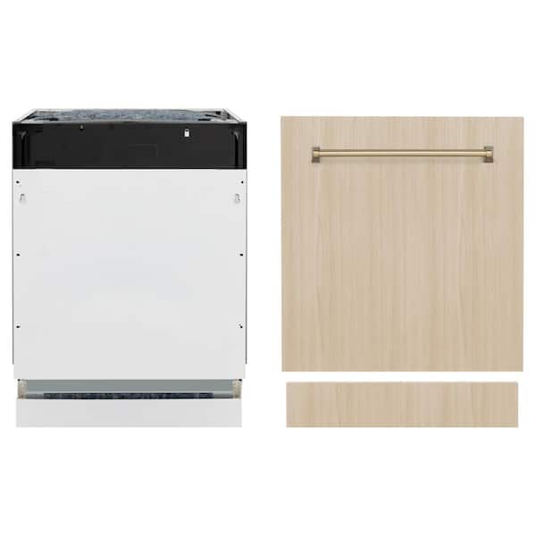 ZLINE Kitchen and Bath Autograph Edition 24 in. Top Control 8-Cycle Tall Tub Panel Ready Dishwasher with 3rd Rack and Champagne Bronze Handle