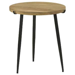 Pilar 18 in. Natural and Black Round Solid Wood Top End Table