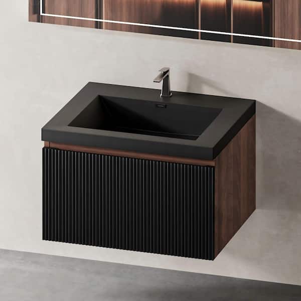 Ziyudura 24 in. Single Sink Floating Black Bath Vanity with Black