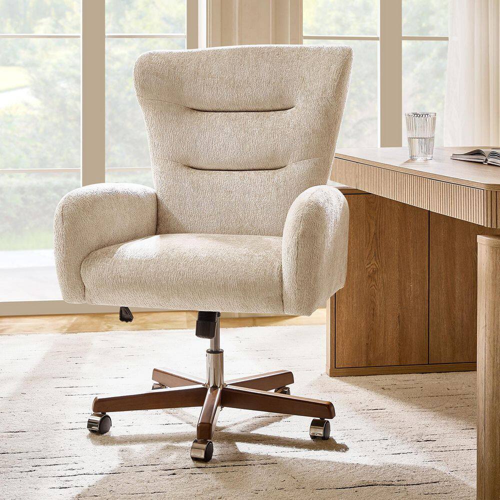 Madeline Polyester Swivel Modern Office Chair in Oatmeal with Curved Armrests price history on PriceWatchPro