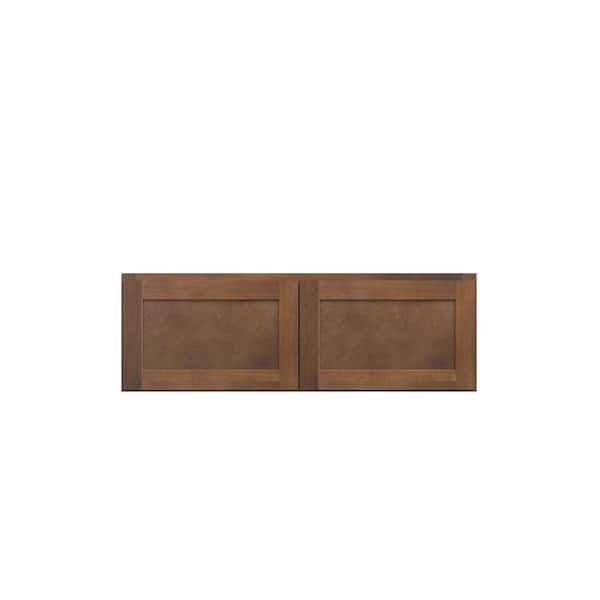 Kunal Kitchens Amherst Shaker 36 in. W x 12 in. H x 24 in. D in Walnut Plywood Assembled Wall Cabinet
