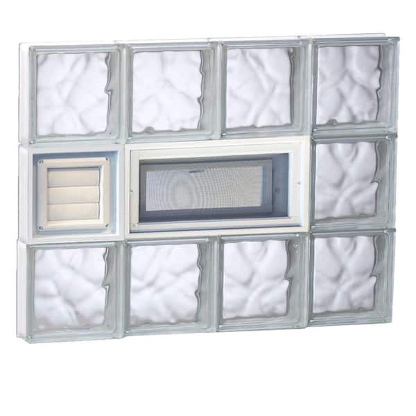 Clearly Secure 31 in. x 23.25 in. x 3.125 in. Frameless Wave Pattern Vented Glass Block Window with Dryer Vent