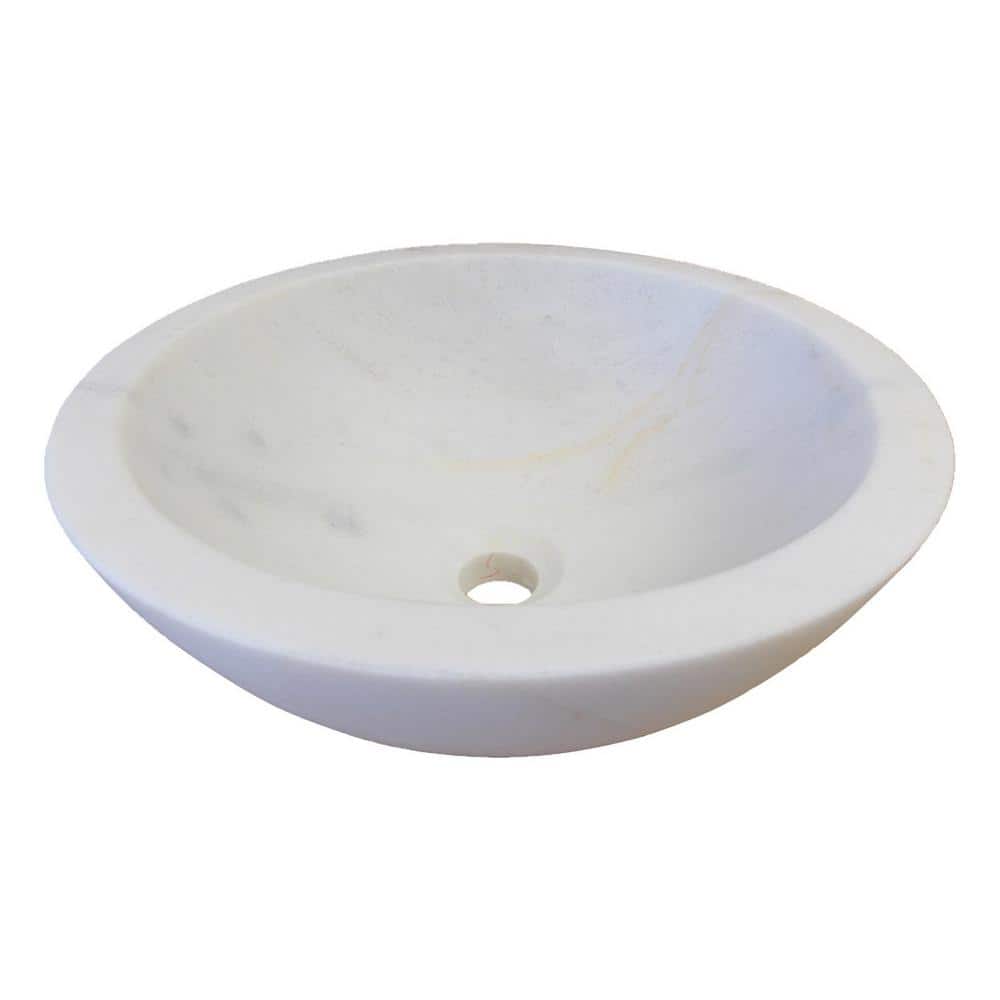 14'' White Marble Circular Vessel Bathroom Sink
