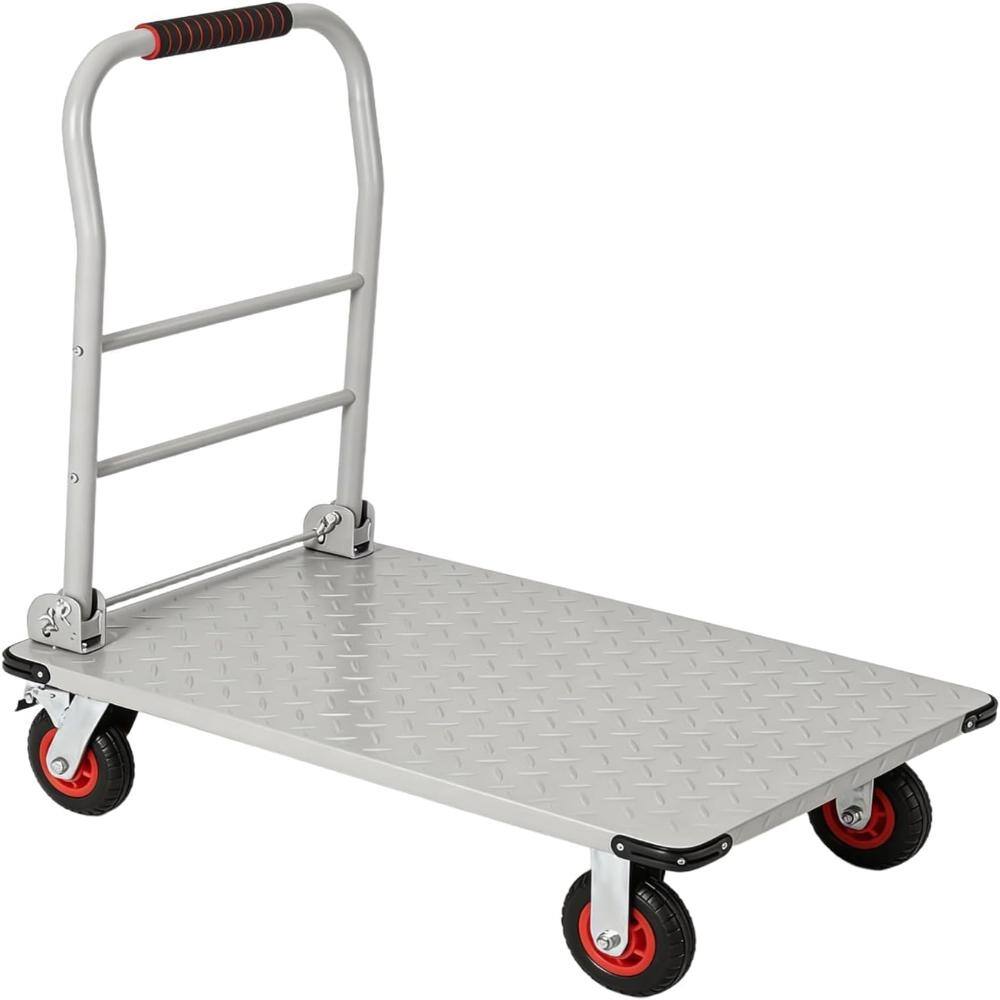 Platform Truck 1800 LBS Heavy Duty Push Hand Cart, 36x24 in Foldable Flatbed Dolly with Orange Casters, Silver price history on PriceWatchPro