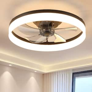 19.7 in. LED Indoor Black Bladeless Low Profile Ceiling Fan Flush Mount Smart App Remote Control Dimmable Lighting