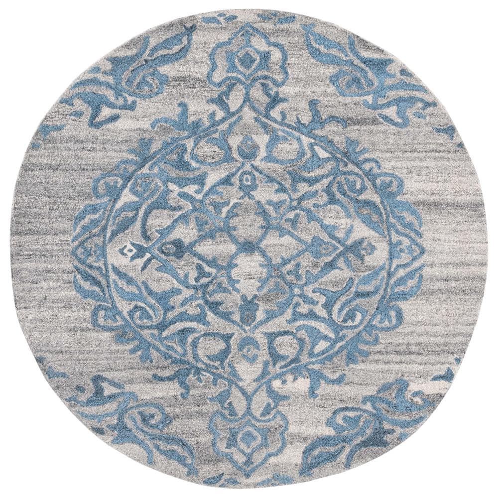 Hand-Tufted Grey and Blue Wool Round Area Rug