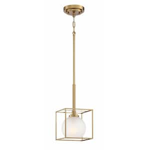 Cowen 60-Watt 1-Light Brushed Gold Pendant with Clear and Etched Glass Shade