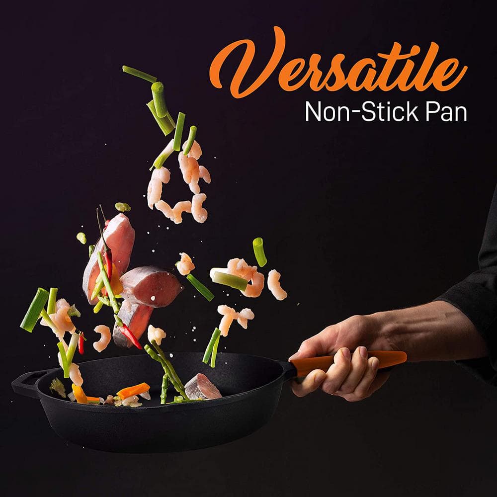 NutriChef 10" & 12" Pre-Seasoned Cast Iron Skillet Set with Silicone Handles