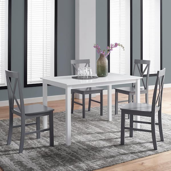 Walker Edison Furniture Company 5-Piece White and Grey Solid Wood Farmhouse Dining Set