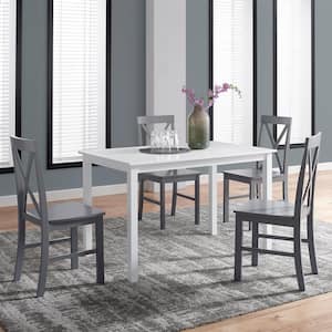 5-Piece White and Grey Solid Wood Farmhouse Dining Set