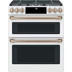 30 in. 6.7 cu. ft. Smart Slide-In Double Oven Gas Range in Matte White with True Convection, Air Fry