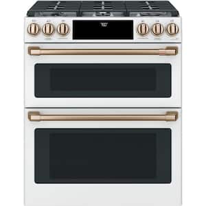 30 in. 6 Burner Slide-In Double Oven Gas Range in Matte White with Convection, Air Fry Cooking