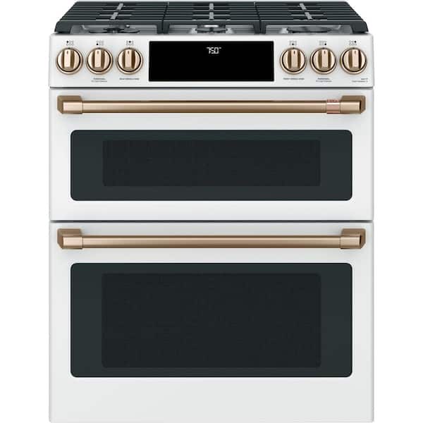 Cafe 30 in. 6 Burner Slide-In Double Oven Gas Range in Matte White with Convection, Air Fry Cooking