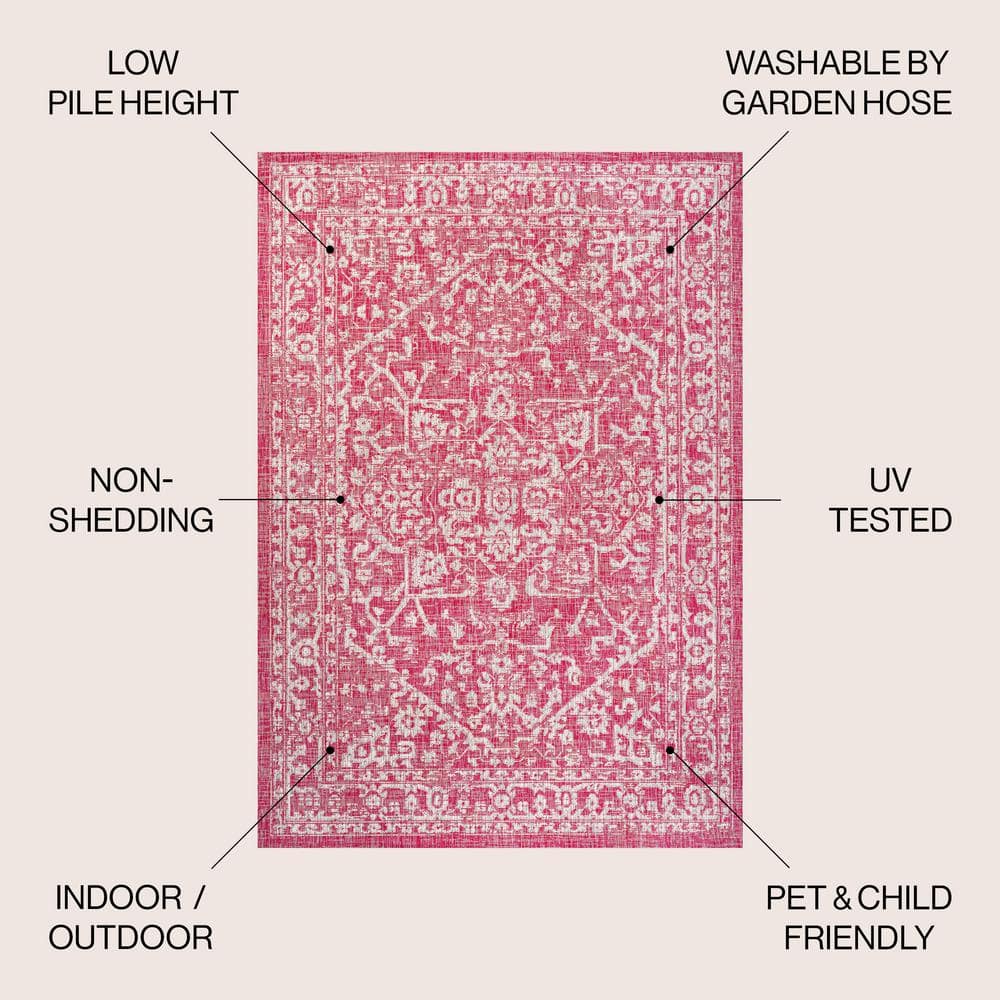 Fuchsia and Light Gray 9' x 12' Bohemian Medallion Rug