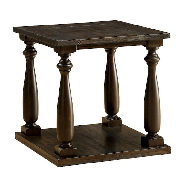 Benjara 24 in. H Dark Walnut Brown with Open Shelf Wooden End Table