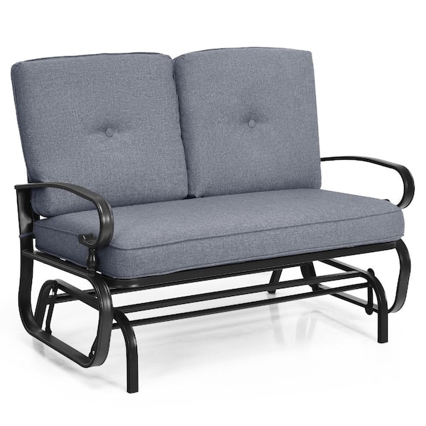 2-Person Steel Outdoor Glider Bench with Cushions and 440 lb. Capacity in Gray