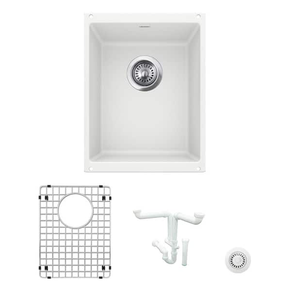 Blanco Precis Granite Composite 13.75 in. Undermount Bar Sink Kit in White with Accessories