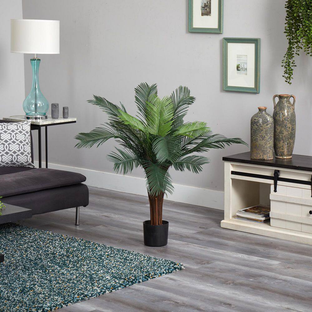 Nearly Natural 3-ft Green Silk Palm Tree in Black Pot