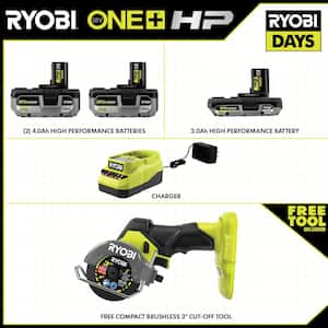 ONE+ 18V HIGH PERFORMANCE Kit w/ (2) 4.0 Ah Batteries, 2.0 Ah Battery, Charger, & FREE ONE+ HP Brushless Cut-Off Tool