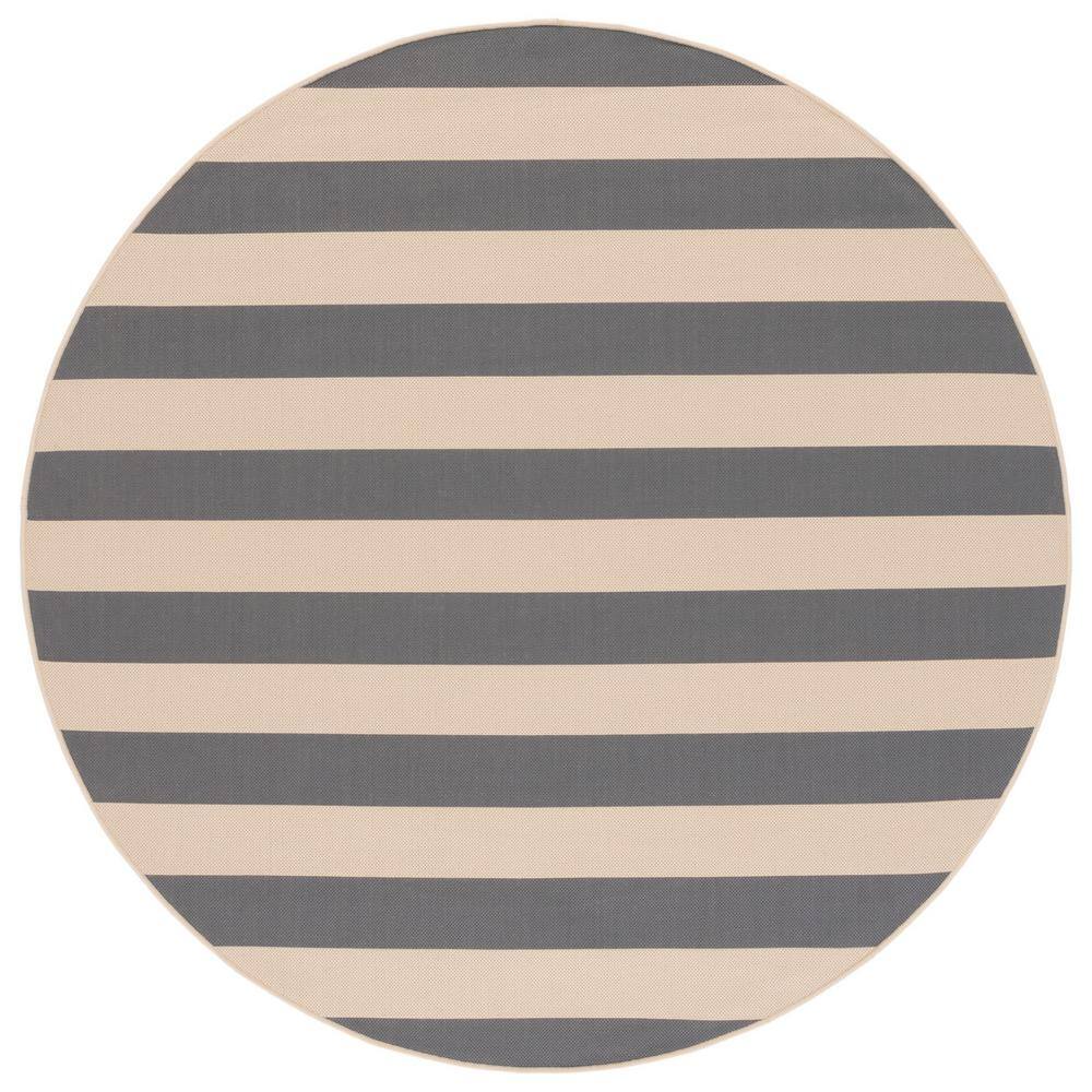 Courtyard Beige/Dark Green 8 ft. x 10 ft. Awning Stripe Indoor/Outdoor Area Rug