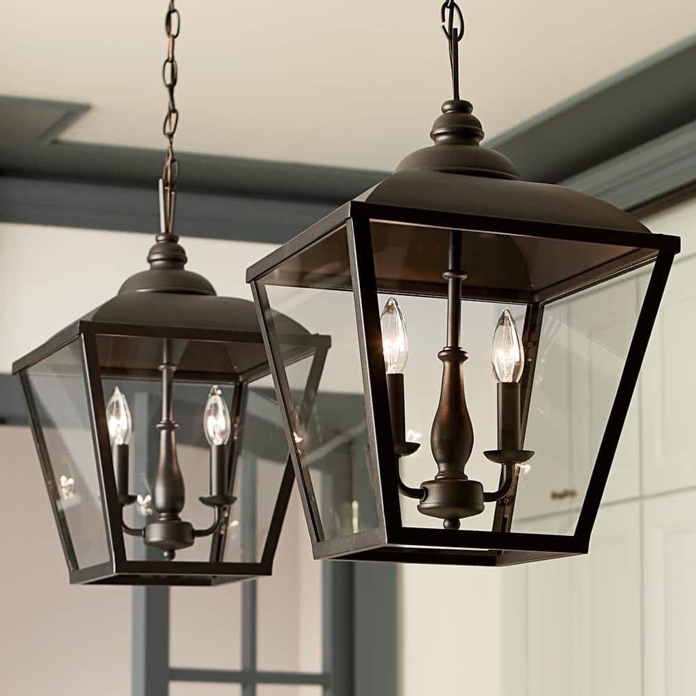 Dame Vintage Textured Black 2-Light Lantern Pendant with Clear Glass