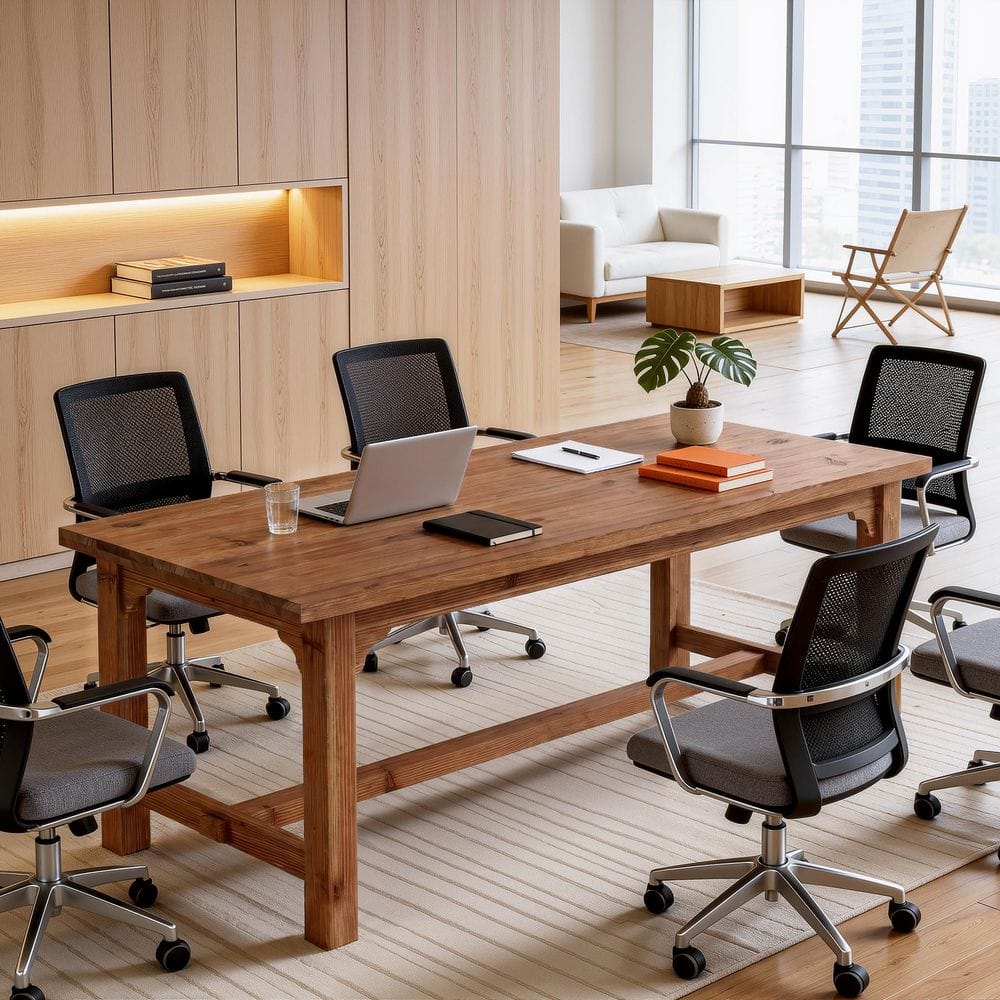 62.99 in. L x 31.5 in. W Rectangular Deep Brown Solid Wood Computer Desk, Conference Table for Meeting Room Seats 6