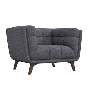 Allen Mid-Century Dark Grey Tufted Tight Back Linen Upholstered Arm Chair