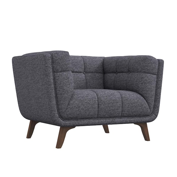 Ashcroft Furniture Co Allen Mid-Century Dark Grey Tufted Tight Back Linen Upholstered Arm Chair