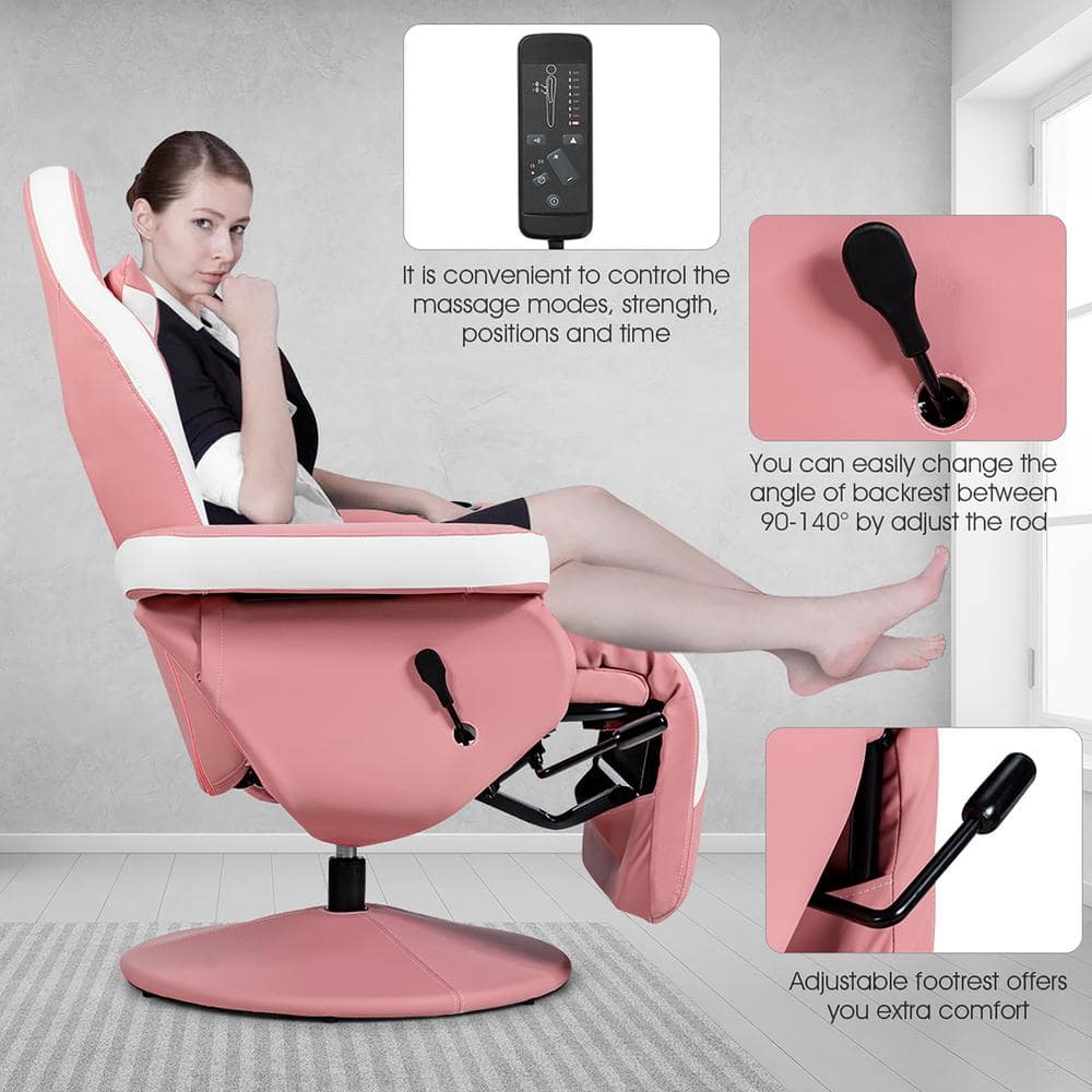 Pink and White PU Leather Reclining Gaming Chair with Footrest