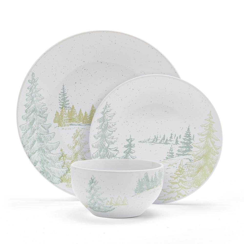 Tranquil Trails White Ceramic 12-Piece Dinnerware Set, Service for 4
