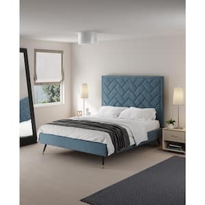 Crosby Modern Blue Velvet Upholstered Wood Frame Queen Platform Bed