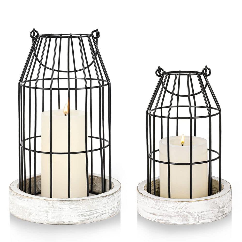(Set of 2) 11.4 in. and 9 in. H Black/White Metal Candle Lantern Decorative Indoor Outdoor price history on PriceWatchPro