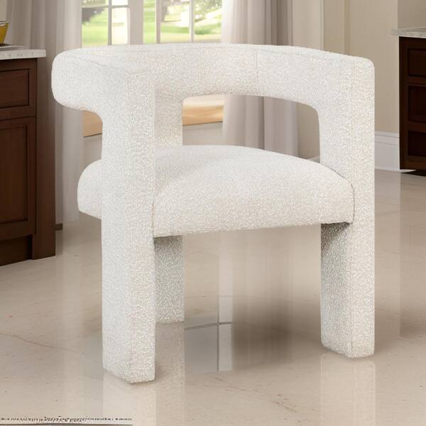 Benjara White Fabric Side Chair with Soft White Boucle Hellen Accent Side Chair Fully Upholstered