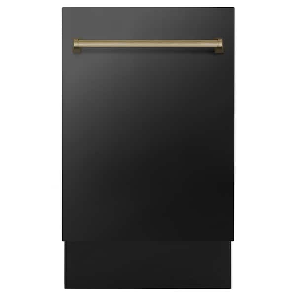 ZLINE Kitchen and Bath Autograph Edition 18 in. Top Control 8-Cycle Tall Tub Dishwasher 3rd Rack in Black Stainless Steel & Champagne Bronze