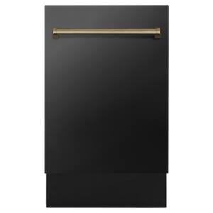 18 in. in Black Stainless Steel with Champagne Bronze Handle Top Control Dishwasher Compact 3rd Rack, 51dBa
