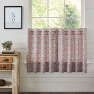 Kaila Rose Navy Creme Cotton Floral 36 in. W x 36 in. L Light Filtering Curtain Tier (Double Panel)