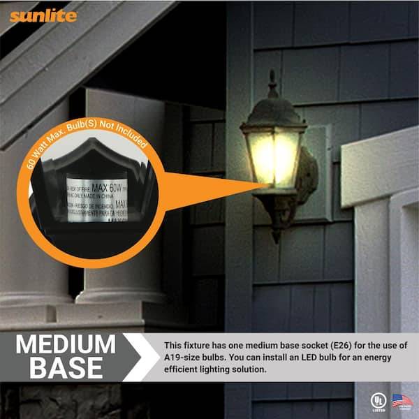 Sunlite 1-Light Black Outdoor Up Facing Post Style Wall Coach