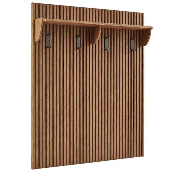 Render 8.5 in. x 44.9 in. Fluted Coat Rack Panel with Decorative Wall Shelf in Walnut