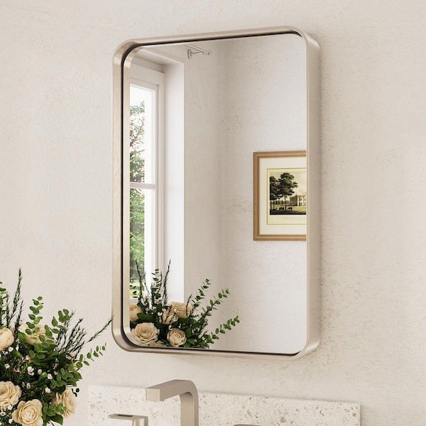 16 in. W x 24 in. H Modern Rectangular Aluminum Framed Wall Bathroom Vanity Mirror in Brushed Nickel Bathroom Mirror