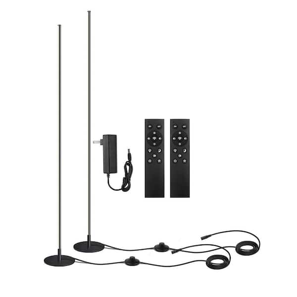 BIBIVIS 48 in. Black Standard Corner Floor Lamp, LED Corner Floor Lamp Stepless Adjustable 6500K with Remote/Foot Control