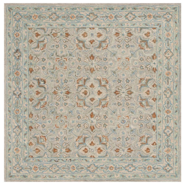Heritage 4 ft. x 4 ft. Green/Ivory Traditional Floral Square Area Rug