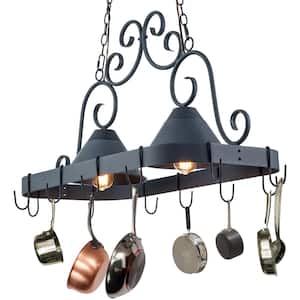 2-Light Antique Zinc Pot Rack Kitchen Island Chandelier