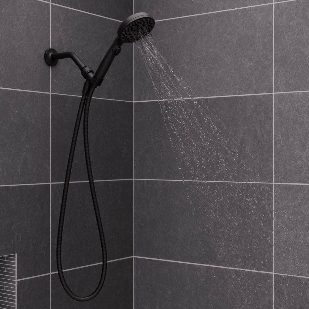 Matte Black 6-Spray Handheld Shower Head with Hose