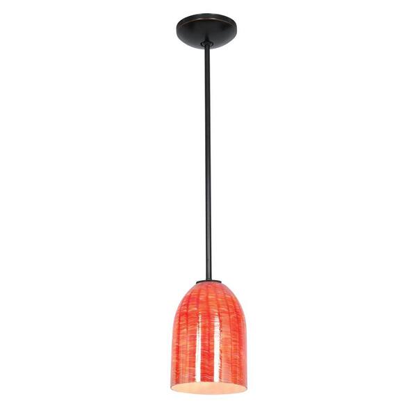 Access Lighting Bordeaux 1-Light Oil-Rubbed Bronze Pendant with Wicker Red Glass Shade