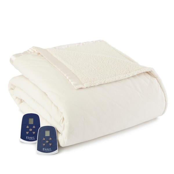 Micro Flannel Sherpa Reverse Twin Ivory, Twin Size Bed Electric Blanket