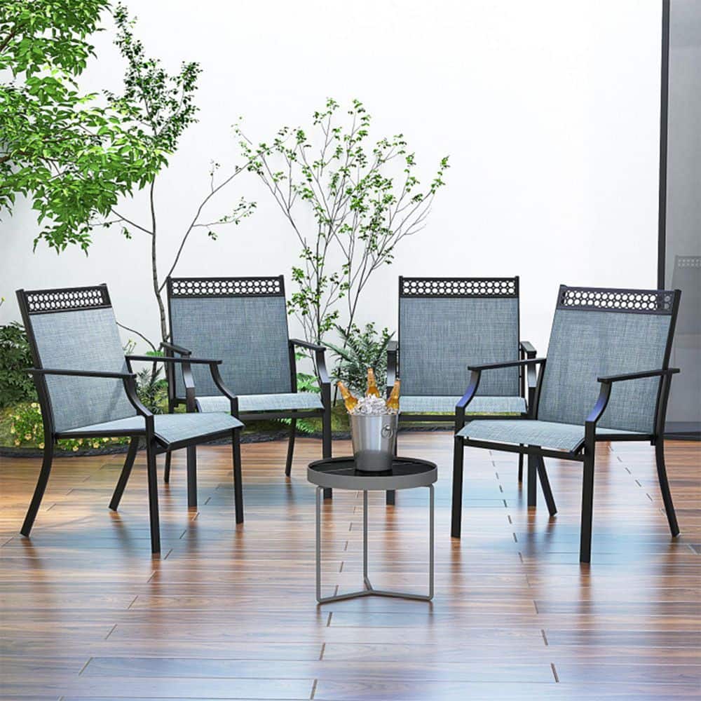 Set of 2 Sturdy Metal Frame Patio Outdoor Dining Chair with Breathable Fabric in Blue price history on PriceWatchPro