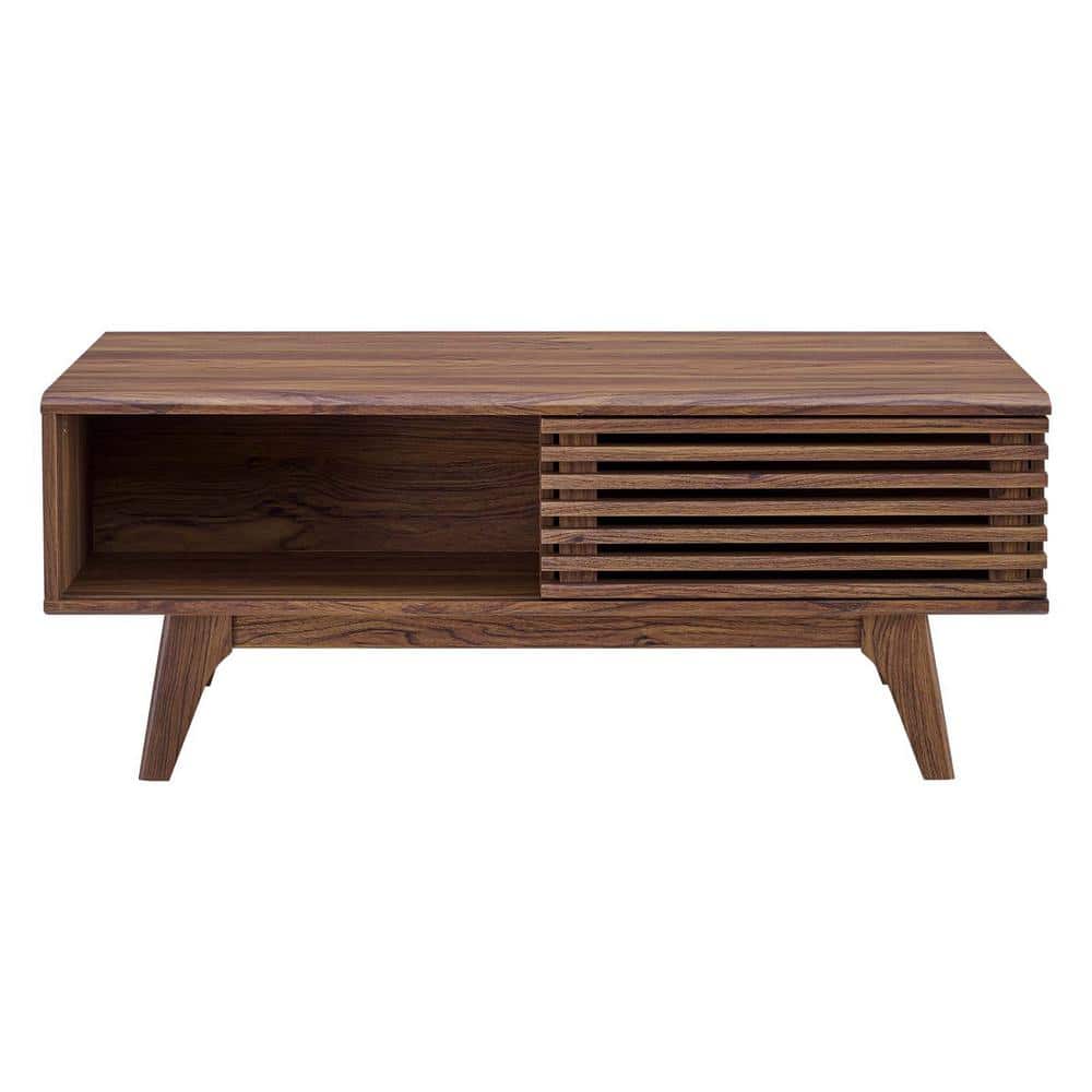 Mid-Century Modern Walnut Grain Laminate Coffee Table, 43 in