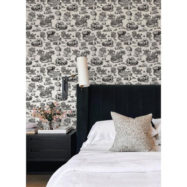 Rachel Antonoff Black The Chase Matte Vinyl Peel and Stick Wallpaper