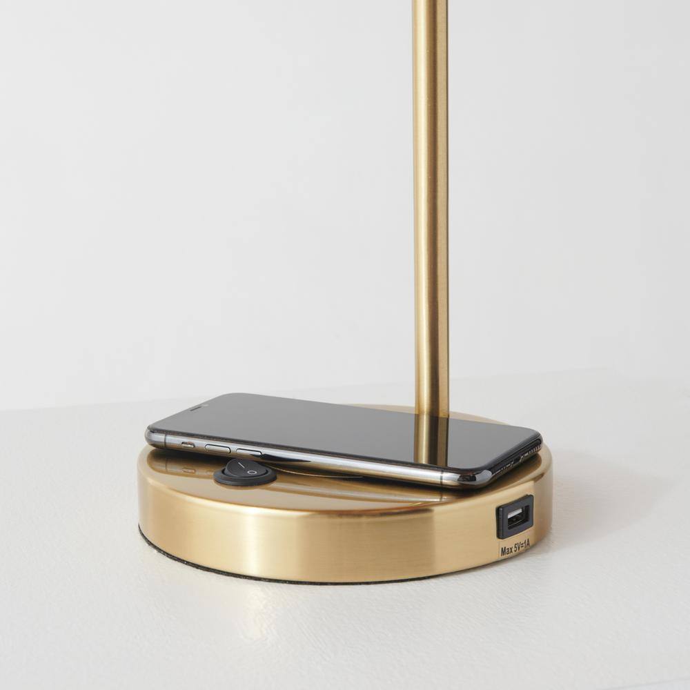 Elizabeth Brass and Glass 16" Desk Lamp with USB and Wireless Charging
