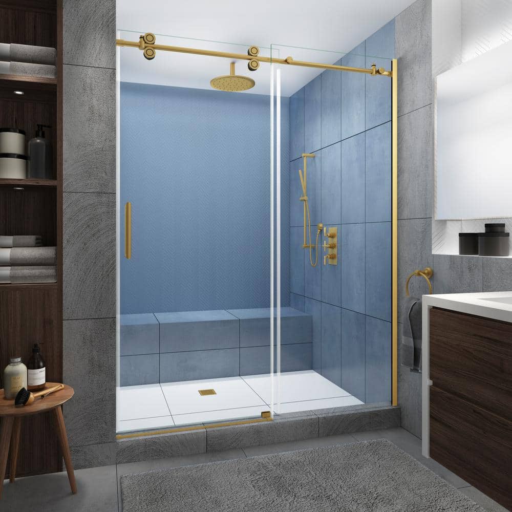 Langham XL 60" Brushed Gold Frameless Sliding Shower Door